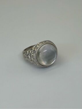 Lia Sophia Silver-Tone Faux Moonstone Filigree Statement Ring Size 8.75–9